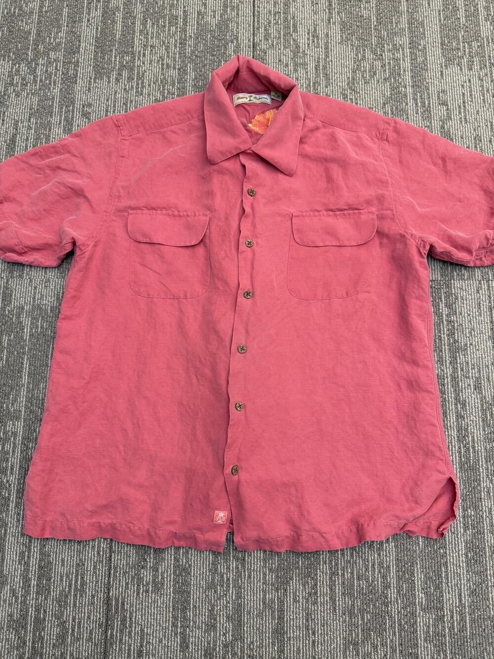 Tommy Bahama Shirt Mens Extra Large Pink Linen Silk Blend Short Sleeve Button Up
